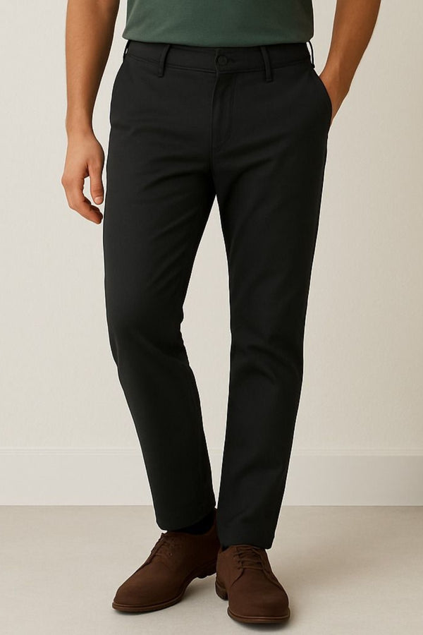 Men's Black Classic Slim Fit Cotton Pants – Elegant Everyday Wear