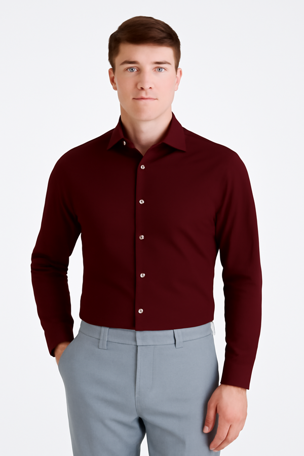 Premium Men’s Maroon Dress Shirt – Elegant Formal & Casual Style