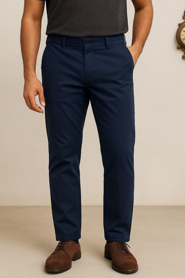 Men's Navy Blue Classic Slim Fit Cotton Pants – Elegant Everyday Wear